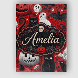 Personalised Name Halloween Cat Owl Pumpkin Custom  Bespoke Interior Contemporary Canvas Wall Art Print Decor Picture Ready to Hang