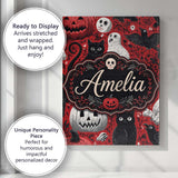Personalised Name Halloween Cat Owl Pumpkin Custom  Bespoke Interior Contemporary Canvas Wall Art Print Decor Picture Ready to Hang