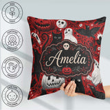 Custom Name Halloween Cat Owl Pumpkin Background Seamless Custom Square Filled Cushion Throw Pillow Sofa Bed Home Decor Zip Washable UK Made