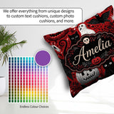 Custom Name Halloween Cat Owl Pumpkin Background Seamless Custom Square Filled Cushion Throw Pillow Sofa Bed Home Decor Zip Washable UK Made