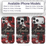 Halloween Cat Owl Pumpkin Red Background Seamless Custom Name Protective Phone Case Mobile Cover Durable Everyday Smartphone Shock Resistant