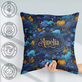 Custom Name Abstract Blue Pumpkin Fantasy Landscape Pattern Name Square Filled Cushion Throw Pillow Sofa Bed Home Decor Zip Washable UK Made