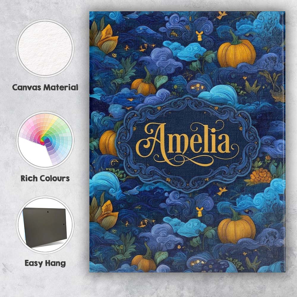 Personalised Name Abstract Blue Pumpkin Custom  Modern Room Accent Elegant Feature Canvas Wall Art Print Decor Picture Ready to Hang