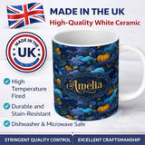 Personalized Custom Name Abstract Blue Pumpkin Fantasy Landscape Seamless Pattern Name Cute 11oz Ceramic Coffee Tea Mug White Large Handle