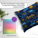 Custom Name Abstract Blue Pumpkin Fantasy Landscape Pattern Name Square Filled Cushion Throw Pillow Sofa Bed Home Decor Zip Washable UK Made