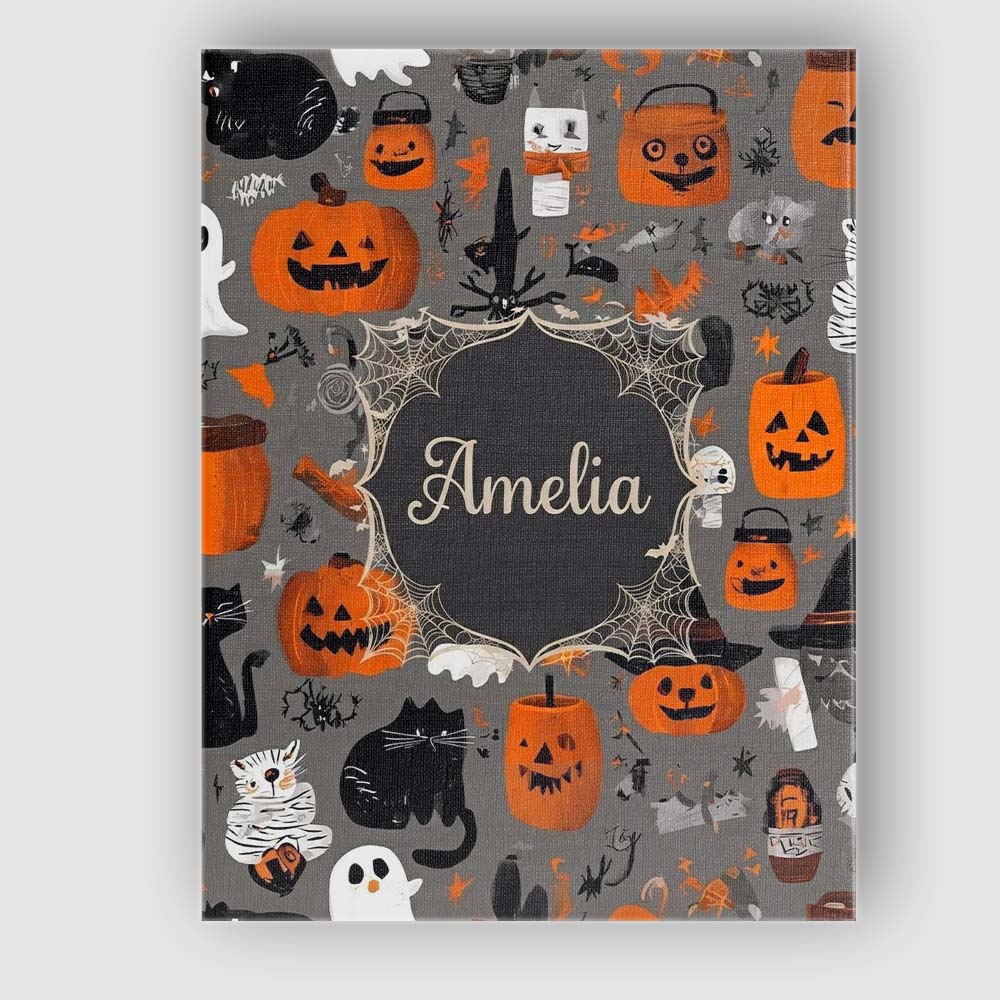 Personalised Name Cute Halloween Ghost Custom  Modern Room Accent Elegant Feature Canvas Wall Art Print Decor Picture Ready to Hang