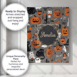 Personalised Name Cute Halloween Ghost Custom  Modern Room Accent Elegant Feature Canvas Wall Art Print Decor Picture Ready to Hang