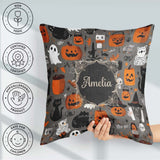 Custom Name Halloween Ghost Pumpkin Witch Seamless Pattern Name Square Filled Cushion Throw Pillow Sofa Bed Home Decor Zip Washable UK Made
