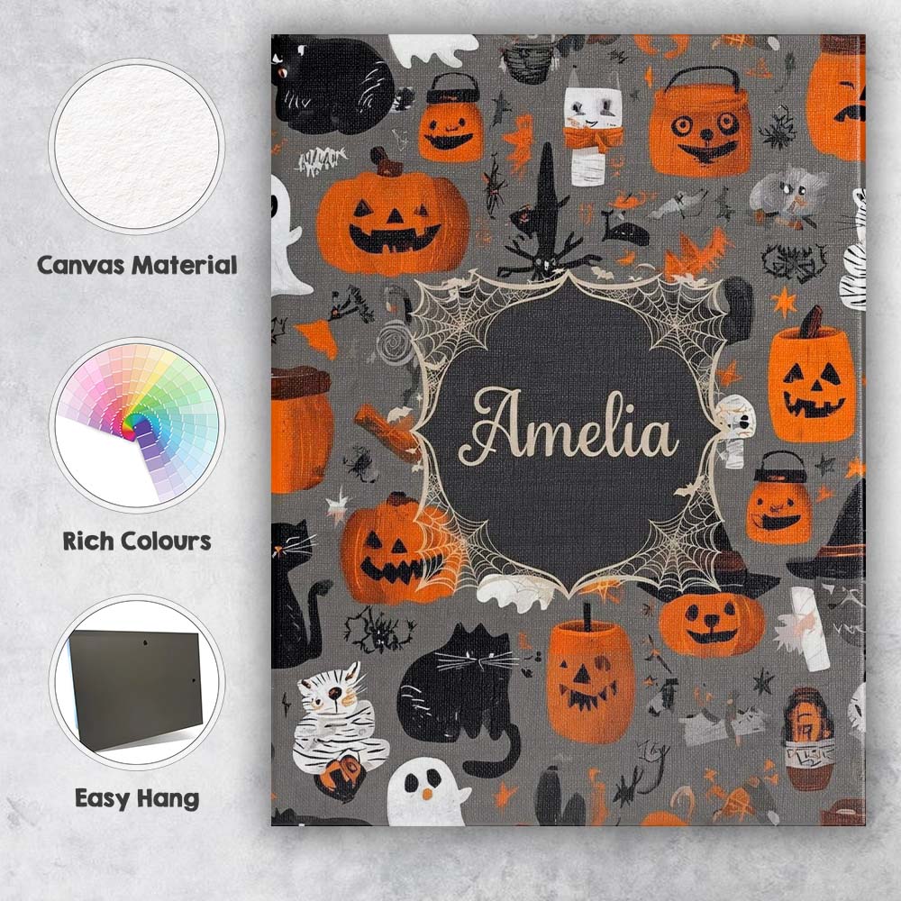 Personalised Name Cute Halloween Ghost Custom  Modern Room Accent Elegant Feature Canvas Wall Art Print Decor Picture Ready to Hang