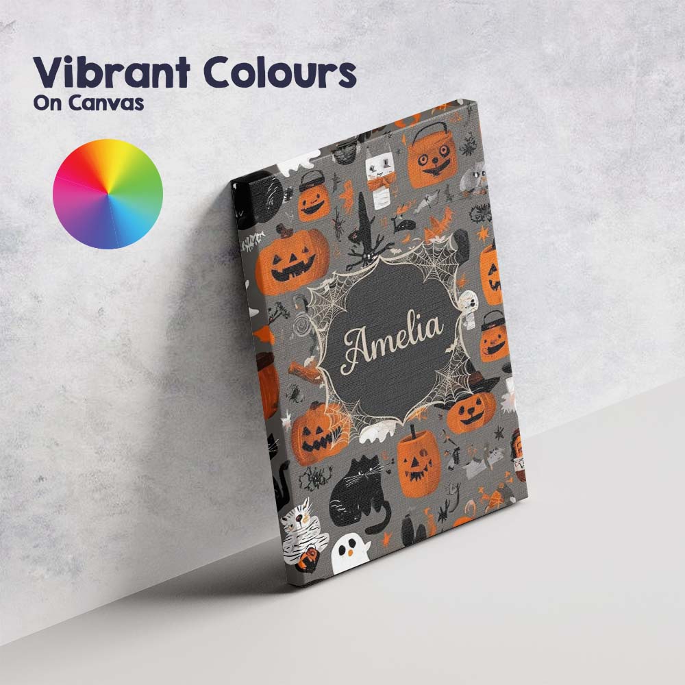 Personalised Name Cute Halloween Ghost Custom  Modern Room Accent Elegant Feature Canvas Wall Art Print Decor Picture Ready to Hang