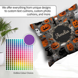 Custom Name Halloween Ghost Pumpkin Witch Seamless Pattern Name Square Filled Cushion Throw Pillow Sofa Bed Home Decor Zip Washable UK Made
