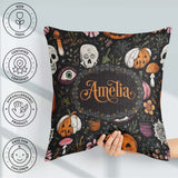 Custom Name Spooky Skull Eye Pumpkin Seamless Pattern Name Cute Square Filled Cushion Throw Pillow Sofa Bed Home Decor Zip Washable UK Made