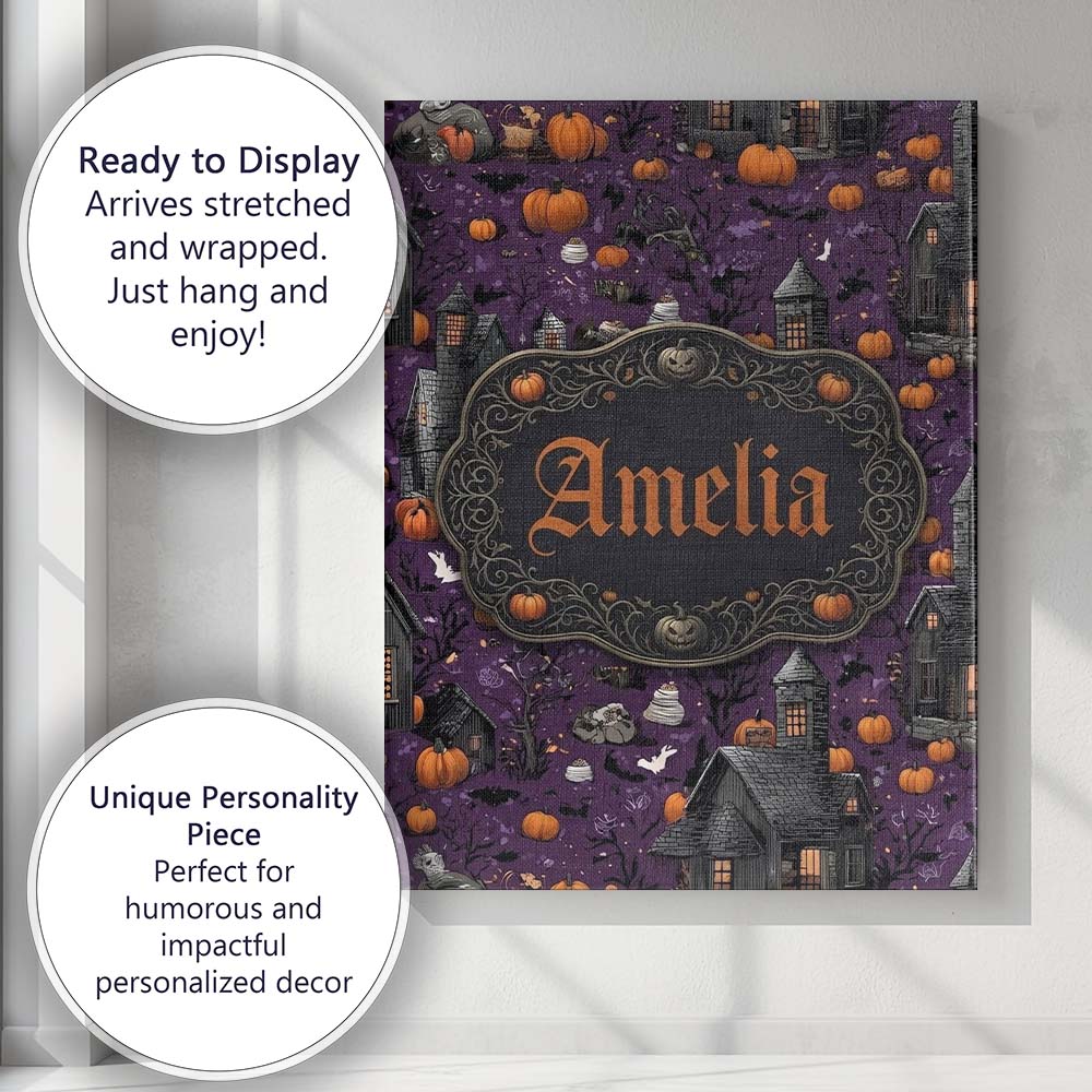 Personalised Name Spooky Haunted Houses Custom  Modern Room Accent Elegant Feature Canvas Wall Art Print Decor Picture Ready to Hang