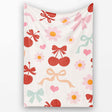 Cute Cherry Bow Daisy Heart Seamless Pattern on Light Neutral Cream  Personalised Custom Name Super Soft Fleece Blanket Bed Sofa Throw