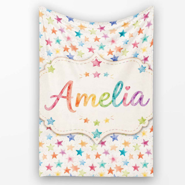 Colorful Watercolor Stars Soft Pastel Seamless Pattern Name Cute  Personalised Custom Name Super Soft Fleece Blanket Bed Sofa Throw