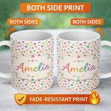 Personalized Custom Name Colorful Watercolor Stars Soft Pastel Seamless Pattern Name Cute 11oz Ceramic Coffee Tea Mug White Large Handle