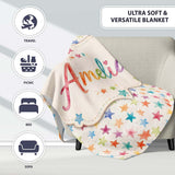 Colorful Watercolor Stars Soft Pastel Seamless Pattern Name Cute  Personalised Custom Name Super Soft Fleece Blanket Bed Sofa Throw