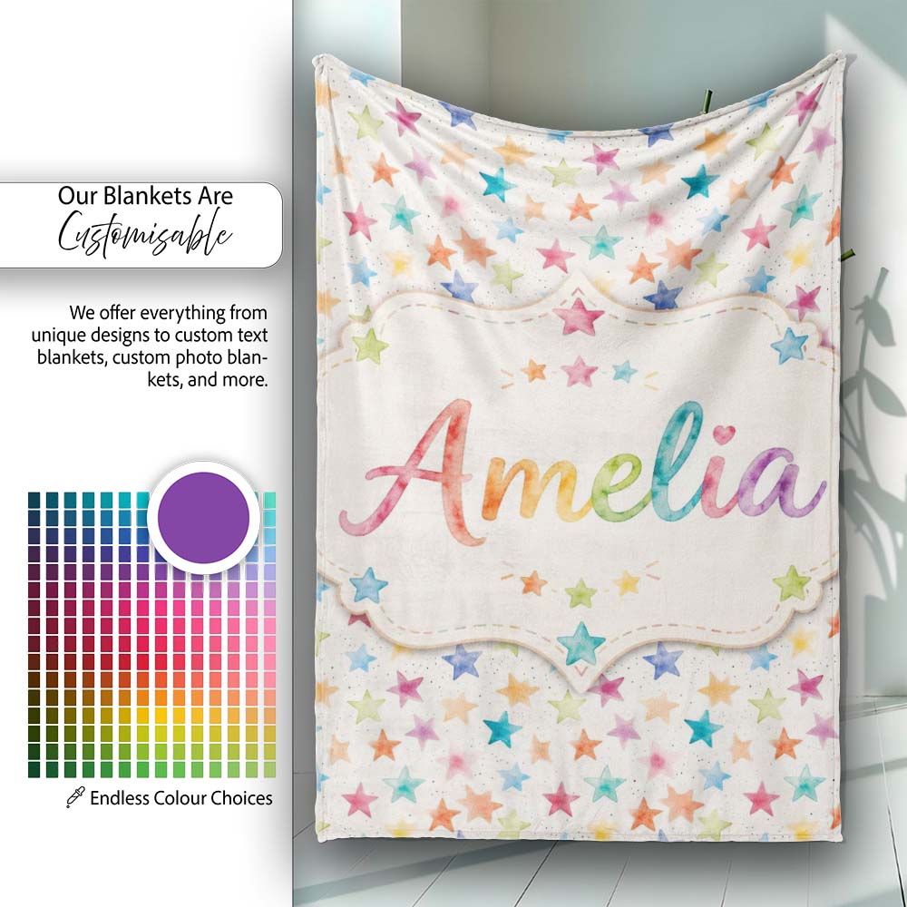 Colorful Watercolor Stars Soft Pastel Seamless Pattern Name Cute  Personalised Custom Name Super Soft Fleece Blanket Bed Sofa Throw