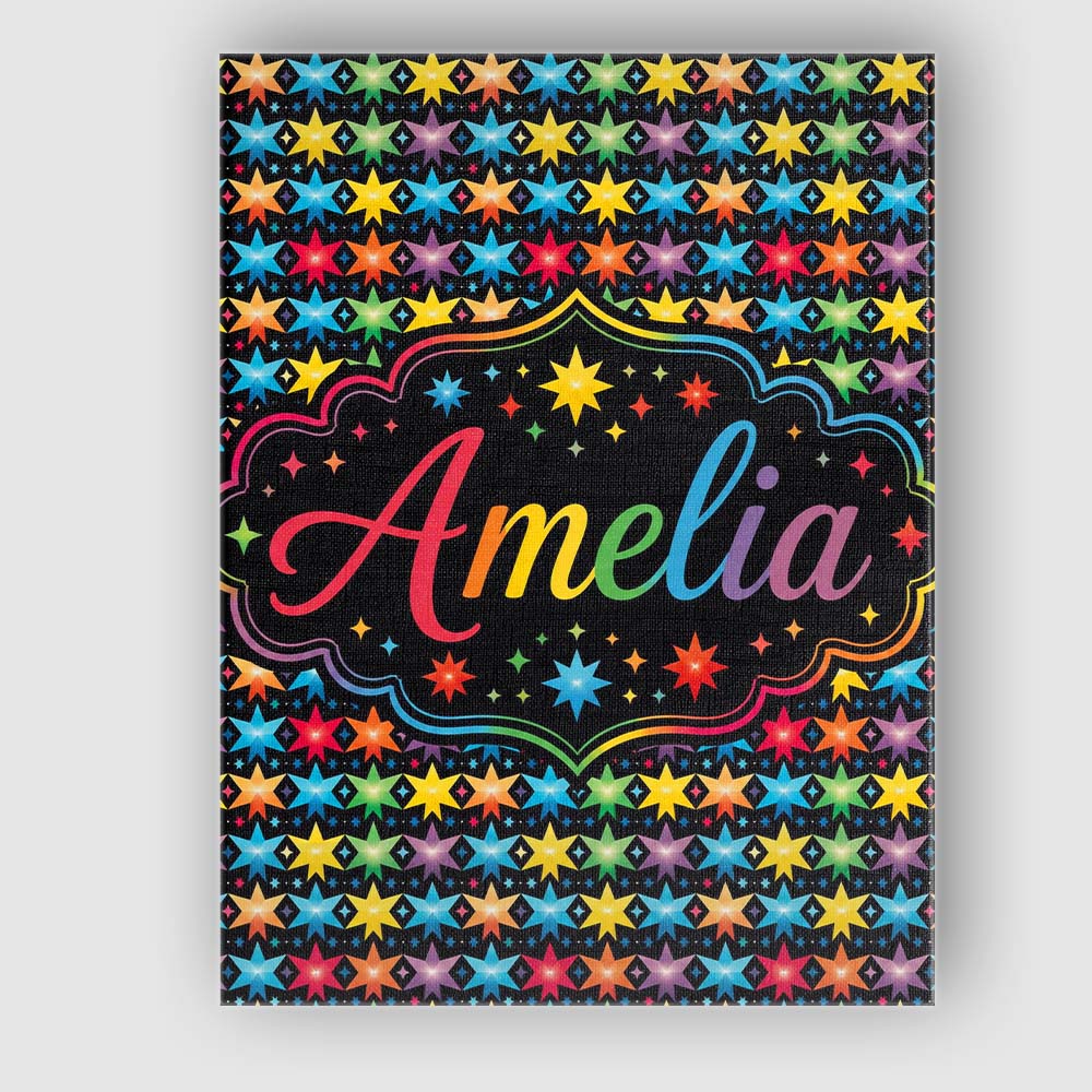 Personalised Name Bright Rainbow Star Custom Modern Room Accent Creative Decorator Style Canvas Wall Art Print Decor Picture Ready to Hang