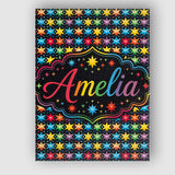Personalised Name Bright Rainbow Star Custom Modern Room Accent Creative Decorator Style Canvas Wall Art Print Decor Picture Ready to Hang