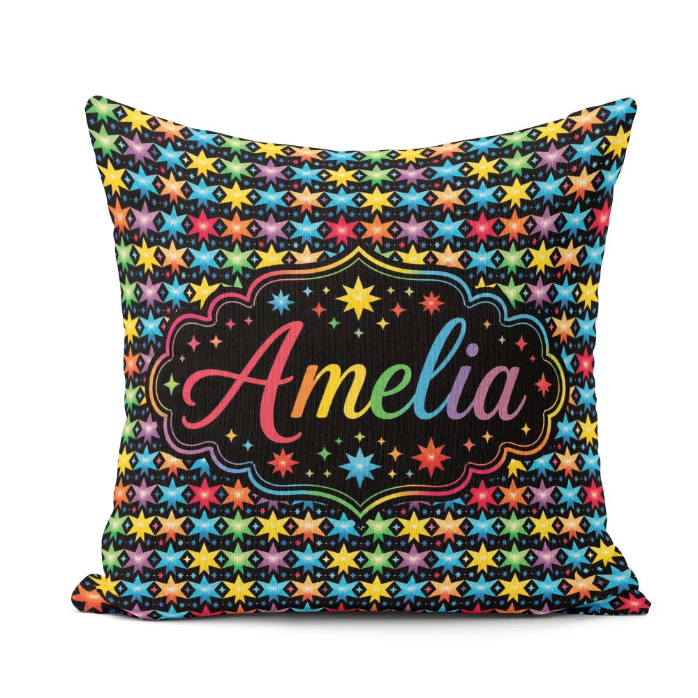 Custom Name Bright Rainbow Star Geometric Seamless Pattern Name Square Filled Cushion Throw Pillow Sofa Bed Home Decor Zip Washable UK Made