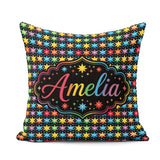 Custom Name Bright Rainbow Star Geometric Seamless Pattern Name Square Filled Cushion Throw Pillow Sofa Bed Home Decor Zip Washable UK Made