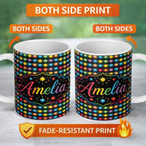 Personalized Custom Name Bright Rainbow Star Geometric Seamless Pattern Name Cute Unique Gift 11oz Ceramic Coffee Tea Mug White Large Handle