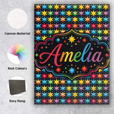 Personalised Name Bright Rainbow Star Custom Modern Room Accent Creative Decorator Style Canvas Wall Art Print Decor Picture Ready to Hang