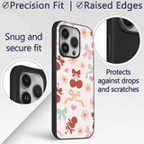 Cute Cherry Bow Daisy Heart Seamless Pattern on Custom Name Protective Phone Case Mobile Cover Durable Everyday Smartphone Shock Resistant