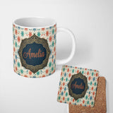 Personalized Custom Name Rainbow Stars Stripes Seamless Pattern Custom Name Cute Unique Gift 11oz Ceramic Coffee Tea Mug White Large Handle