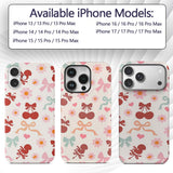 Cute Cherry Bow Daisy Heart Seamless Pattern on Custom Name Protective Phone Case Mobile Cover Durable Everyday Smartphone Shock Resistant