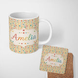 Personalized Custom Name Playful Stars Vertical Stripe Seamless Pattern Name Cute Unique Gift 11oz Ceramic Coffee Tea Mug White Large Handle