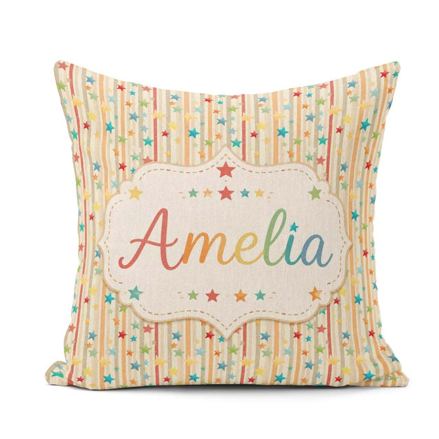 Custom Name Playful Stars Vertical Stripe Seamless Pattern Name Square Filled Cushion Throw Pillow Sofa Bed Home Decor Zip Washable UK Made