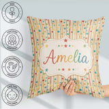 Custom Name Playful Stars Vertical Stripe Seamless Pattern Name Square Filled Cushion Throw Pillow Sofa Bed Home Decor Zip Washable UK Made
