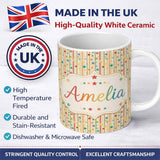 Personalized Custom Name Playful Stars Vertical Stripe Seamless Pattern Name Cute Unique Gift 11oz Ceramic Coffee Tea Mug White Large Handle