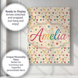 Personalised Name Colorful Scattered Stars Custom  Unique Gift Idea Elegant Feature Canvas Wall Art Print Decor Picture Ready to Hang