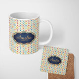 Personalized Custom Name Soft Pastel Rainbow Stars Seamless Pattern Name Cute Unique Gift 11oz Ceramic Coffee Tea Mug White Large Handle