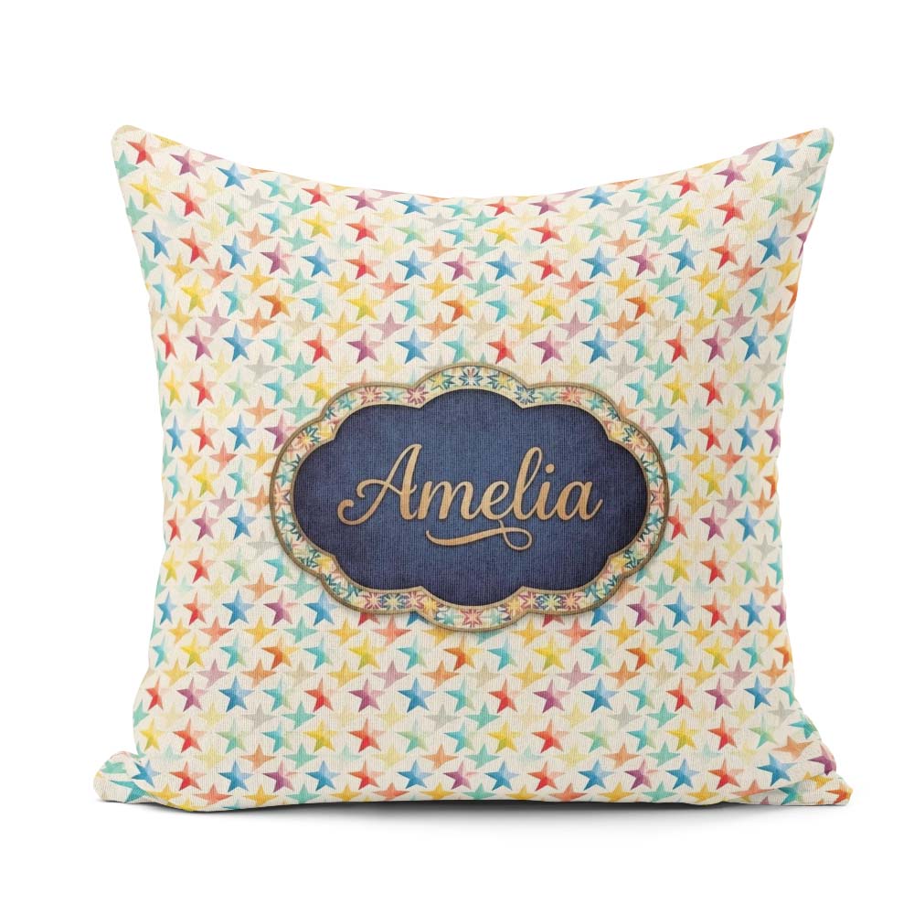Custom Name Soft Pastel Rainbow Stars Seamless Pattern Name Cute Square Filled Cushion Throw Pillow Sofa Bed Home Decor Zip Washable UK Made