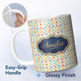 Personalized Custom Name Soft Pastel Rainbow Stars Seamless Pattern Name Cute Unique Gift 11oz Ceramic Coffee Tea Mug White Large Handle