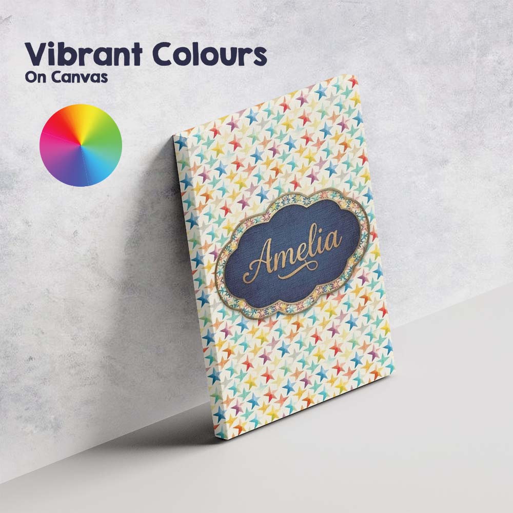 Personalised Name Soft Pastel Rainbow Stars Custom  Bespoke Interior Contemporary Canvas Wall Art Print Decor Picture Ready to Hang