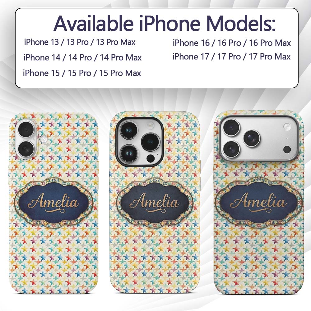 Soft Pastel Rainbow Stars Seamless Pattern Name Custom Name Protective Phone Case Mobile Cover Durable Everyday Smartphone Shock Resistant