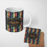 Personalized Custom Name Grunge Rainbow Stripe Stars Dark Background Seamless Pattern Name 11oz Ceramic Coffee Tea Mug White Large Handle