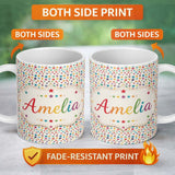 Personalized Custom Name Bright Multicolor Star Scatter Seamless Pattern Name Cute Unique 11oz Ceramic Coffee Tea Mug White Large Handle