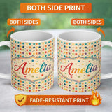Personalized Custom Name Horizontal Stripe Stars Vintage Style Seamless Pattern Name Cute 11oz Ceramic Coffee Tea Mug White Large Handle