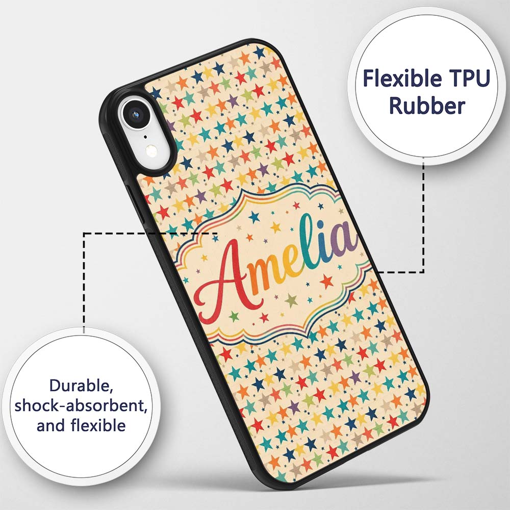 Horizontal Stripe Stars Vintage Style Seamless Custom Name Protective Phone Case Mobile Cover Durable Everyday Smartphone Shock Resistant