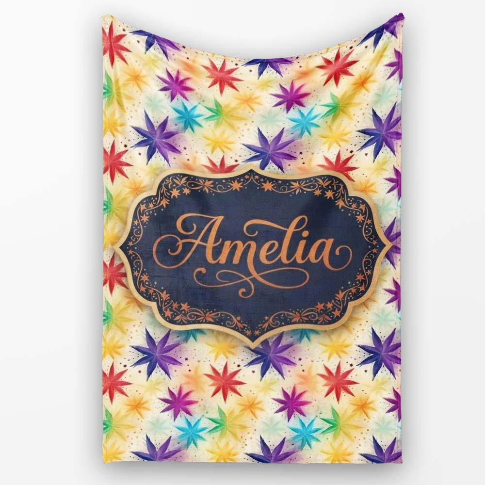 Colorful Floral Starburst Abstract Seamless Pattern Name Cute  Personalised Custom Name Super Soft Fleece Blanket Bed Sofa Throw