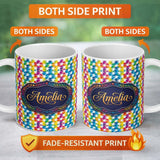 Personalized Custom Name Geometric Rainbow Star Tile Seamless Pattern Name Cute Unique Gift 11oz Ceramic Coffee Tea Mug White Large Handle
