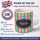 Personalized Custom Name Geometric Rainbow Star Tile Seamless Pattern Name Cute Unique Gift 11oz Ceramic Coffee Tea Mug White Large Handle