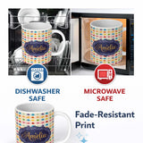 Personalized Custom Name Watercolor Stripe Rainbow Stars Soft Pastel Seamless Pattern Name 11oz Ceramic Coffee Tea Mug White Large Handle