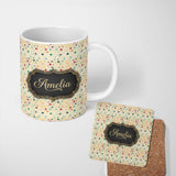 Personalized Custom Name Soft Pastel Multicolor Stars Subtle Speckled Background Seamless 11oz Ceramic Coffee Tea Mug White Large Handle